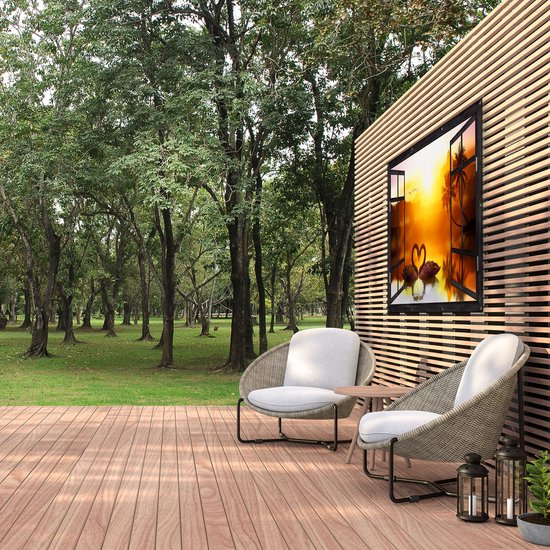 Gars Poster Jardin Transparent Deux Cygnes Noirs en Forme de Coeur - 150x100 cm - Toile jardin - Décoration de jardin - Décoration murale extérieur - Tableau jardin