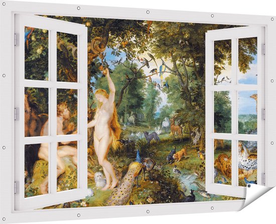 Gards Tuinposter Doorkijk Het Aardse Paradijs met de Zondeval van Adam