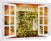 Gards Tuinposter Doorkijk Raam met Luiken - 180x120 cm - Tuindoek - Tuindecoratie - Wanddecoratie buiten - Tuinschilderij