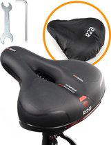 R2B® fietszadel voor Dames en Heren - Inclusief waterdichte zadelhoes - Reflectie en ventilatie - Gel zadel / Gelzadel - Zwart