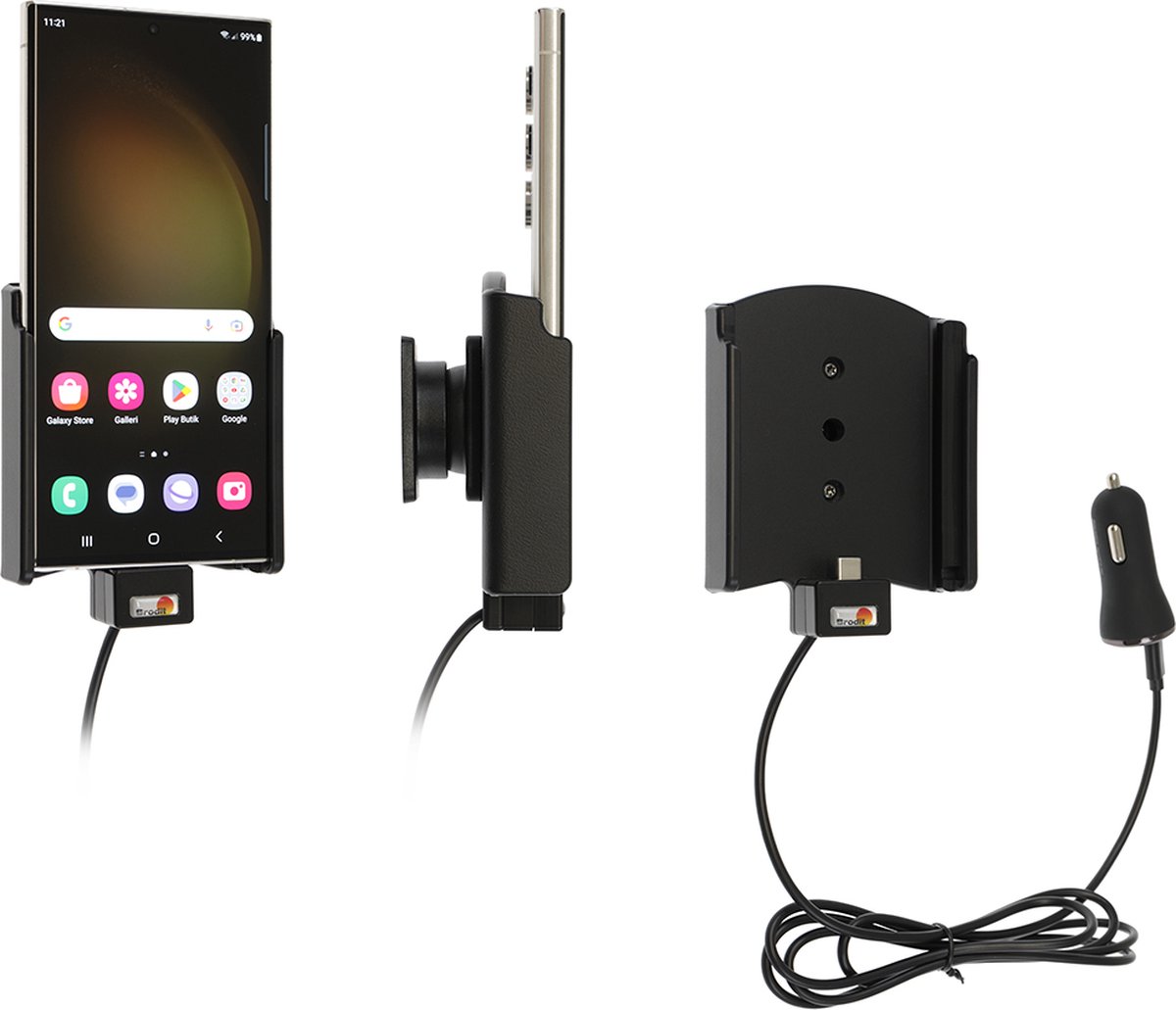 Brodit houder geschikt voor Samsung Galaxy S23 Ultra Actieve houder met 12V USB plug