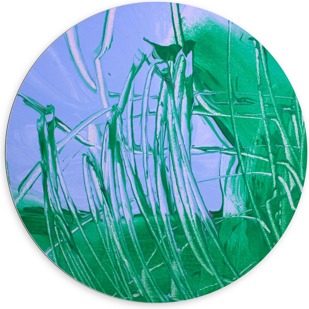 Dibond Muurcirkel - Groen met Blauwe Verf op Doek - 100x100 cm Foto op Aluminium Muurcirkel (met ophangsysteem)