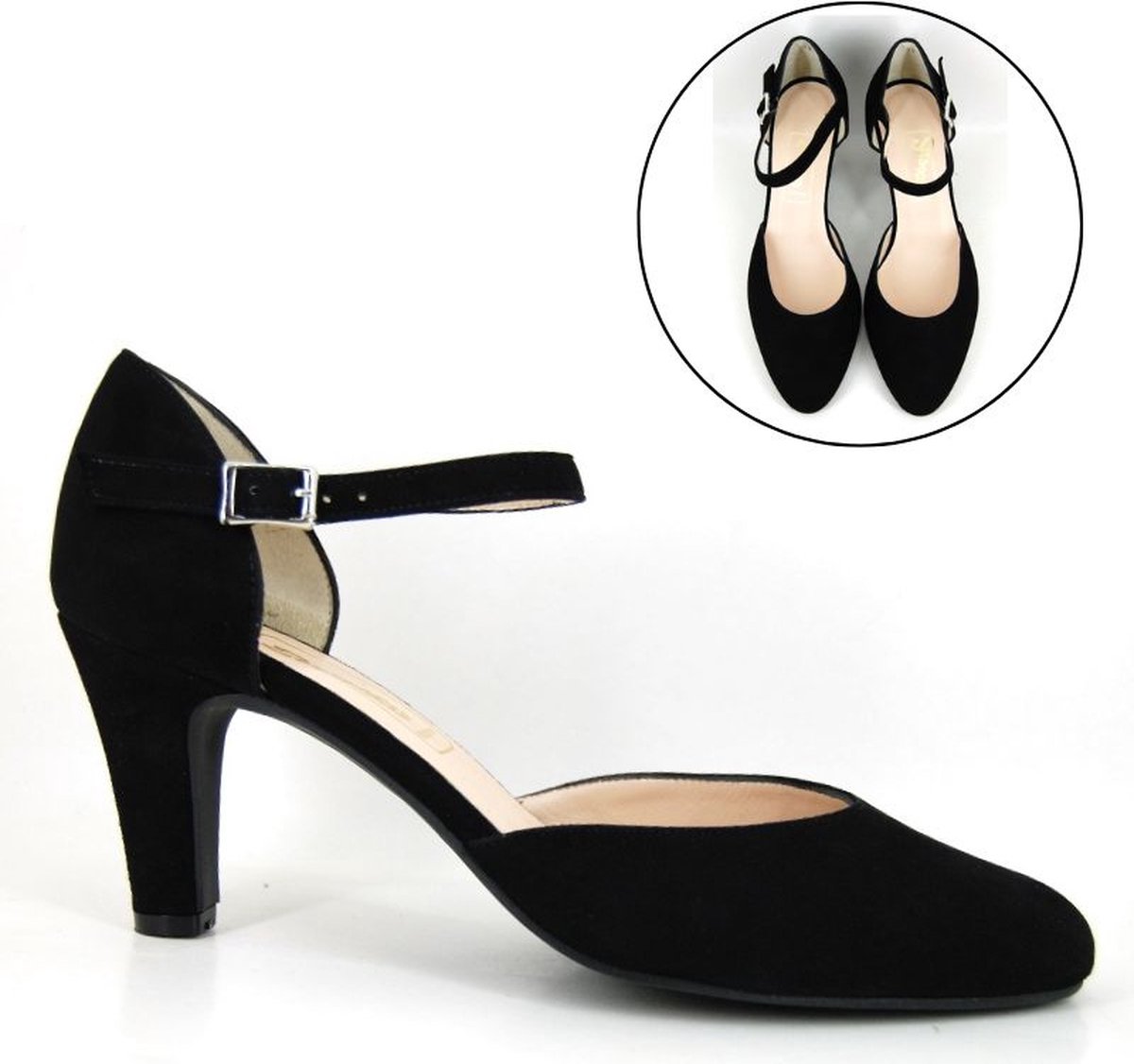 Stravers - Zwarte Pumps met Enkelbandje Maat 35 Kleine Maten Elegante Pumps met Hak