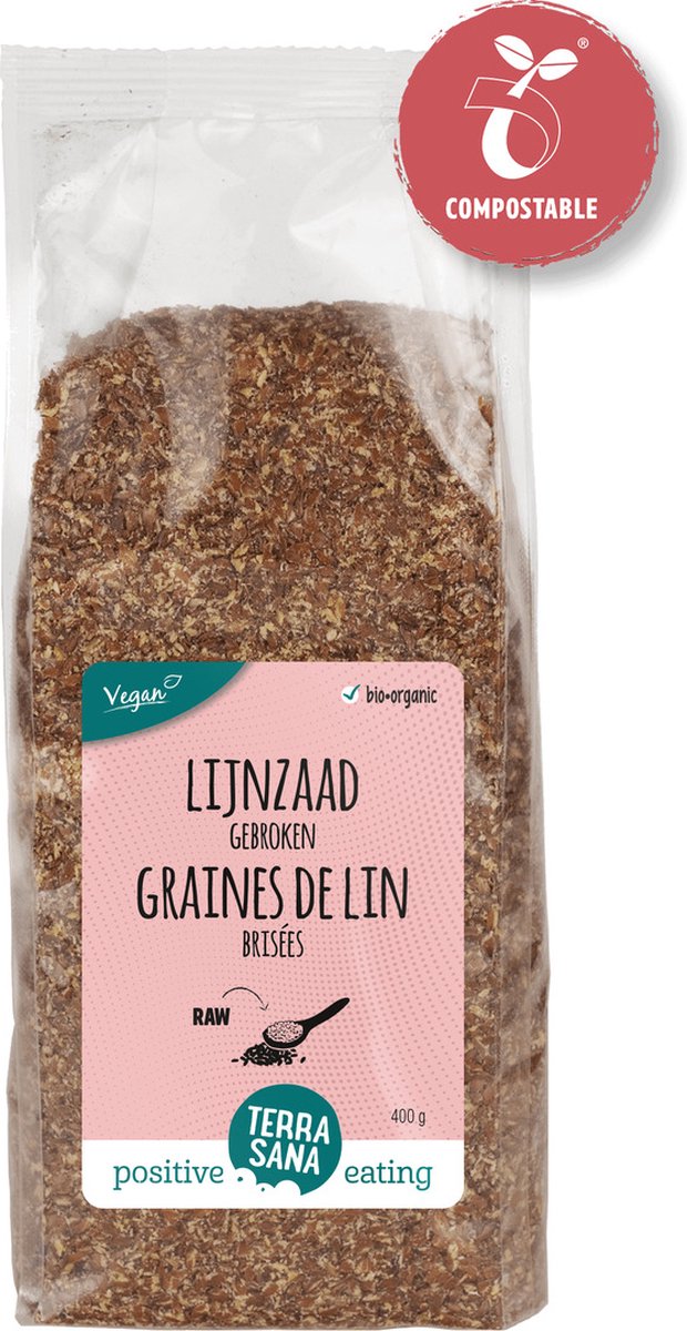 TerraSana RAW lijnzaad gebroken bio 400 Gram