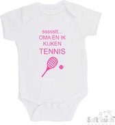 100% katoenen Romper "ssssstt... Oma en ik kijken tennis" Meisjes Katoen Wit/roze Maat 56/62