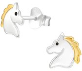 Joy|S - Zilveren paard oorbellen - 7 mm - zilver met 14k goudplating manen - paardenhoofd oorknoppen