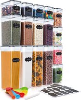 Set van 16 voorraaddozen, BPA-vrij, keuken, plastic, voorraaddozen, luchtdicht, muesli, bulkdoos en vershouddozen, 20 etiketten voor granen, meel, suiker enz. (2.8L + 2.0L + 1.4L + 0.8L)