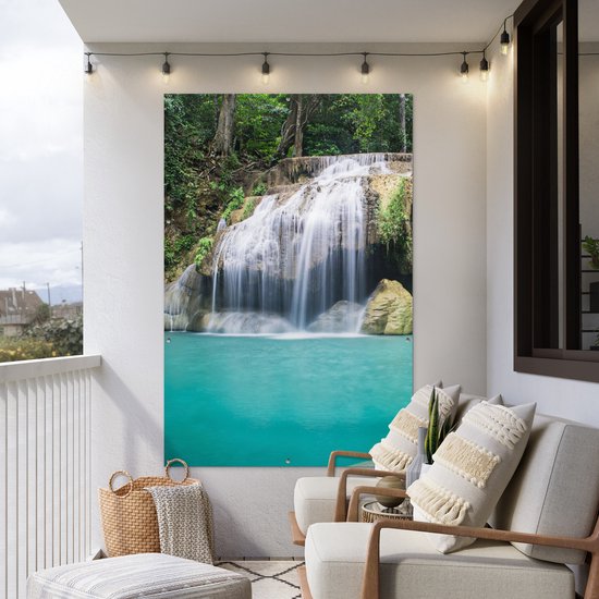 Affiche jardin - Cascade - Water - Nature - Pierre - Arbres - 120x180 cm - Toile jardin - Affiche clôture