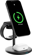 Chéroy PowerTrio - 3 in 1 Draadloze Oplader - Zwart - 15W Qi Oplaadstation - Geschikt voor MagSafe iPhone, Apple Watch, AirPods - iOS & Android