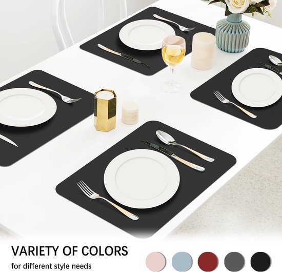 NOSTHEART Placemats en onderzetters, set van 8 stuks, leer, afwasbaar, hittebestendig, lederlook, placemat, antislip, waterdichte placemats - roze/grijs