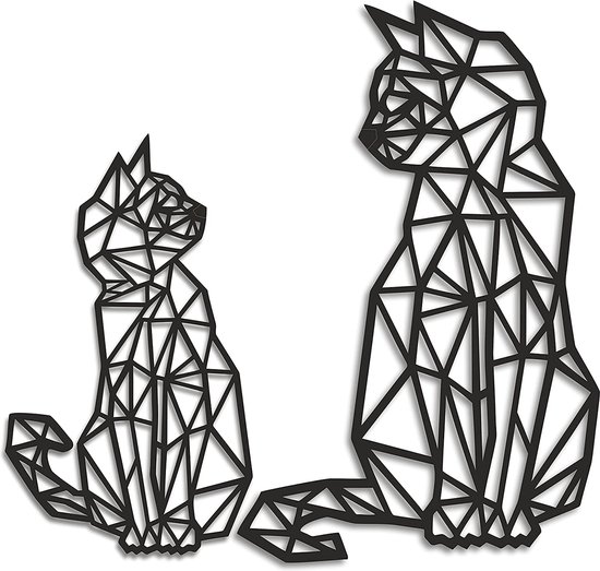 Houten wanddecoratie - Kat en Hond | Geometrische vormen | Wij Graveren Hout