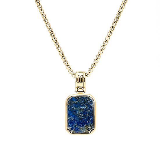 Marenca Gouden Heren Box Link Schakelketting met Lapis Lazuli Hanger