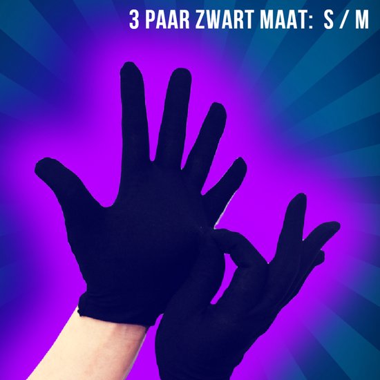 Allernieuwste.nl® 3 Paar Zwarte 100% Katoenen Handschoenen Munten Sieraden Zilver Goud Inspectie - Niet Pluizend - MAAT S/M