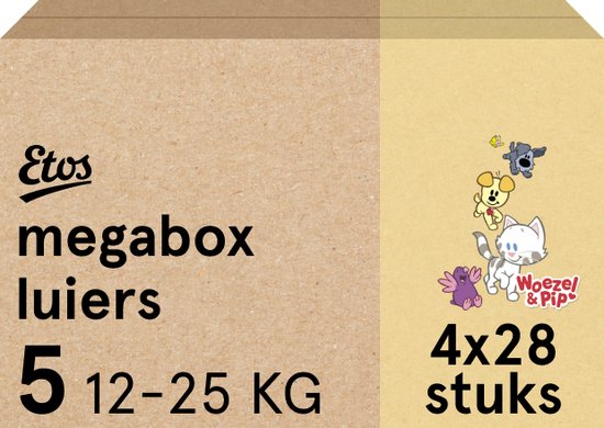 Etos Luiers - Woezel & Pip - Maat 5 - 12 tot 25kg - Megabox - 112 stuks