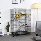 Kattenkooi met dubbele deur, rattenkooi met 3 niveaus, afneembare kooi voor kleine dieren, 123 x 80 x 55 cm, zwart HMTM-BC-10036-BLACK