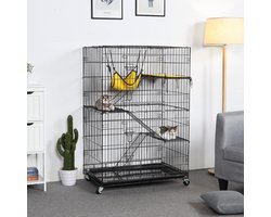 Kattenkooi met dubbele deur, rattenkooi met 3 niveaus, afneembare kooi voor kleine dieren, 123 x 80 x 55 cm, zwart HMTM-BC-10036-BLACK