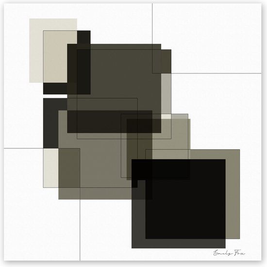Dibond - Reproduktie / Kunstwerk / Kunst / Abstract / - Wit / zwart / bruin / taupe - 35 x 35 cm