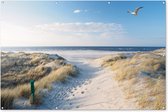 Tuinposter strand - Tuindecoratie zee duinen - 180x120 cm - Tuinschilderij voor buiten - Tuindoek zomer - Wanddecoratie tuin - Schuttingdoek - Balkon decoratie - Muurdecoratie - Buitenposter