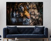 Stay Focused Tiger - Canvas Met Zwarte Baklijst | Motivatie | 50 x 70 cm | Motivational | Hustle | Grind | Execute | Canvas schilderij | Woonkamer | Kantoor | Wanddecoratie