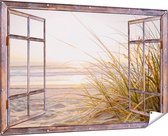 Gards Tuinposter Doorkijk Strand en Duinen tijdens Zonsondergang - 180x120 cm - Tuindoek - Tuindecoratie - Wanddecoratie buiten - Tuinschilderij