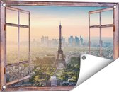 Gards Tuinposter Doorkijk Skyline van Parijs met de Eiffeltoren - 60x40 cm - Tuindoek - Tuindecoratie - Wanddecoratie buiten - Tuinschilderij