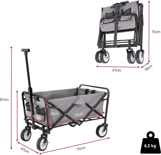 Opvouwbare Bolderkar voor Buiten - Handwagen met 360° Voorwielen en Parkeerrem - Tot 80 kg van LifeGoods — afbeelding 3