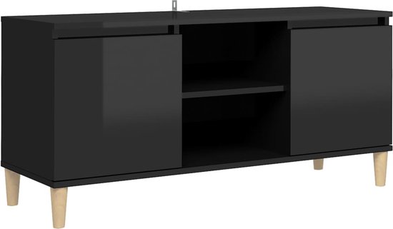 Meubelmania - Tv-meubel met houten poten 103,5x35x50 cm hoogglans zwart