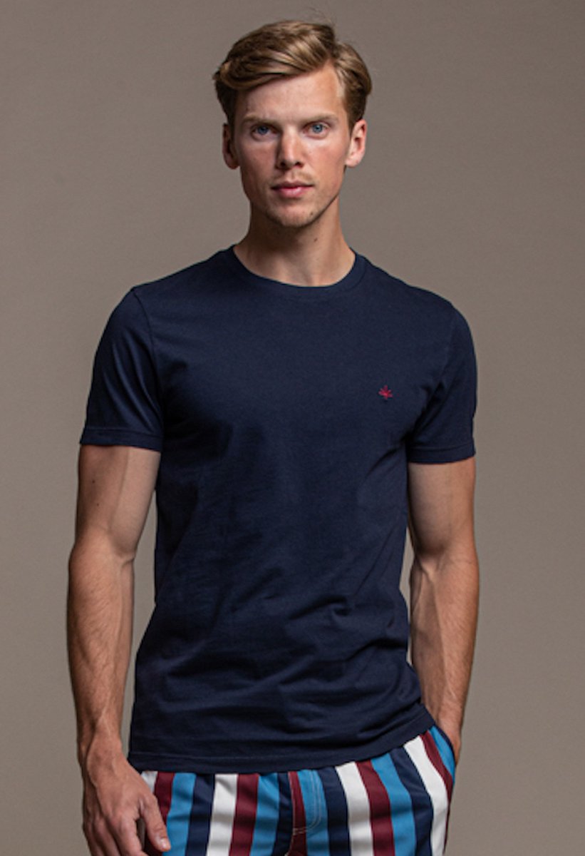 Laurent Vergne - Heren - T-shirt - Donkerblauw - 100% Katoen - maat XL - Slim fit