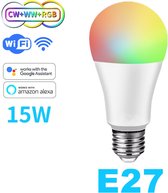 DrPhone SmartLED5 E27 Smart Lamp - Slimme Verlichting - 15W - RBG+CW+WW - Wifi 2.4Ghz -Ondersteunt Alexa / Google Assistant - Led Lamp