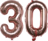 Folie Ballonnen XL Cijfer 30 , Rose Goud, 2 stuks, 86cm, Verjaardag, Feest, Party, Decoratie, Versiering