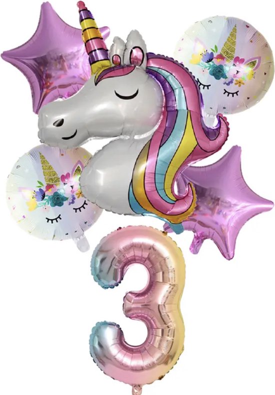 Unicorn Verjaardag Versiering - Unicorn Feestpakket - Unicorn Themafeest - Unicorn ballonnen - Unicorn Ballon - Unicorn Feest - Feestversiering – Unicorn 3 jaar - Eenhoorn Decoratie - Helium Ballonnen - Feestpakket Unicorn 6 stuks Ballon - Birthday
