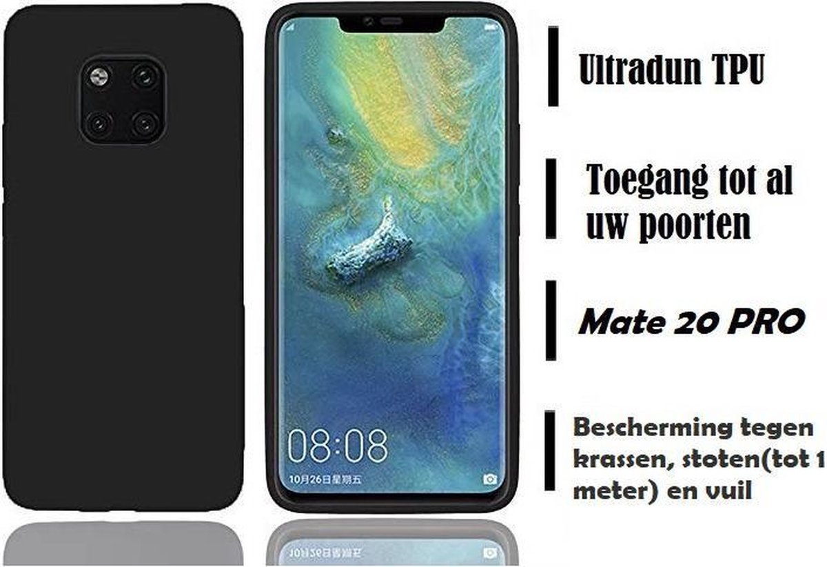 DrPhone Mate 20 PRO siliconen hoesje - TPU case - Ultra dun flexibele hoes - Zwart