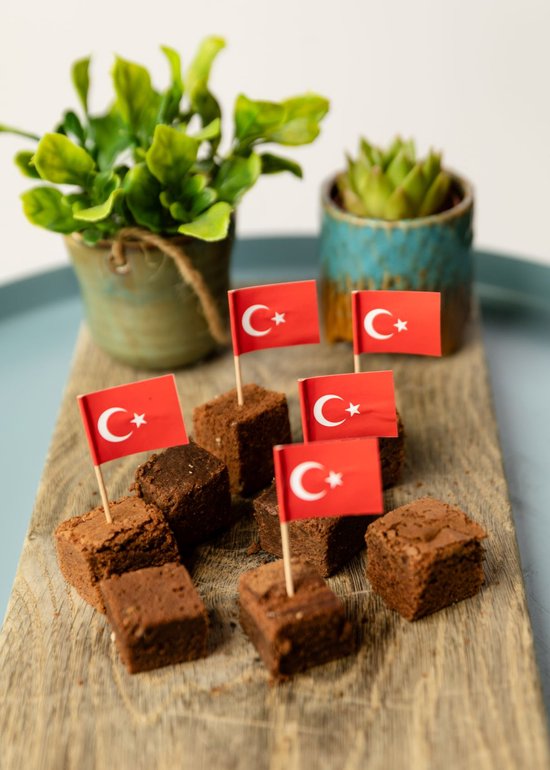 Foto: 100 x cocktail prikkers turkije vlag 7 cm vlaggetjes decoratie wegwerp prikkertjes 