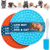 BOTC Likmat Hond met Silicone spatulas - 3-Delig Likmat Voermat Hond - voermat - Slowfeeder Hond - Blauw /Oranje