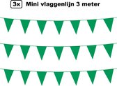 3x Mini vlaggenlijn groen 3 meter - 10x 15cm - Huwelijk thema feest festival vlaglijn party