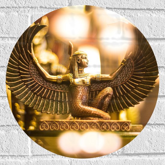 Muursticker Cirkel - Gouden Egyptisch Isis Beeldje - 40x40 cm Foto op Muursticker