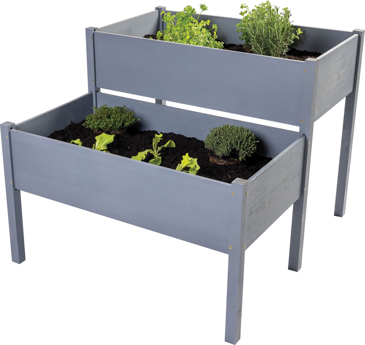 Relaxdays verticale plantenbak, met 4 bloembakken, HxBxD: 126 x 51 x 21 cm, kruidenbak voor tuin, balkon, terras, grijs