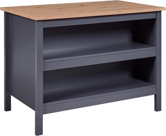 Îlot de cuisson Nellina | Plateau en chêne travaillé | 124 x 75 x 91,5 cm | Couleur : Anthracite - Interlink - Ilôts de cuisine - Anthracite - Bois - Ilôts de cuisine