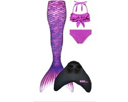 Zeemeerminstaart set Pretty Purple |maat 128/134 |Met bikiniset en zware kwaliteit neopreen monovin