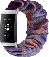 Strap-it Activity tracker bandje - Scrunchie nylon bandje - geschikt voor Fitbit Charge 3 / Fitbit Charge 4 - blauw/roze
