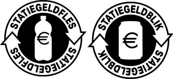Set Kliko stickers - Quote Statiegeld -Flessen - Blikjes -Opbergbakken Voorraad bakken werkvloer - kantine - winkel - horeca - terras - 2 stuks a 20x20 cm