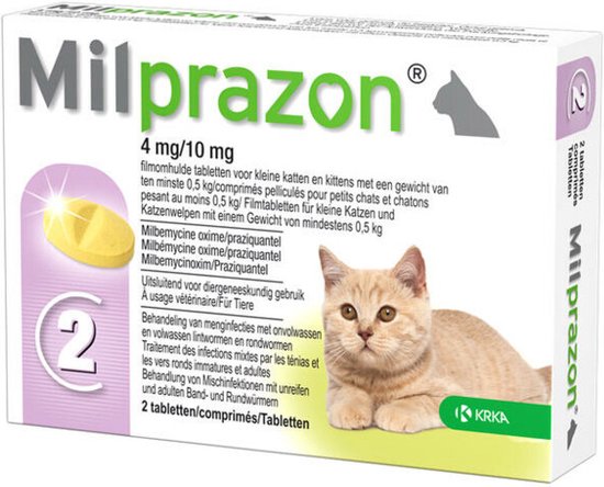 Milprazon Ontworming Tabletten 4 mg / 10 mg Kleine Kat en Kitten 2 stuks