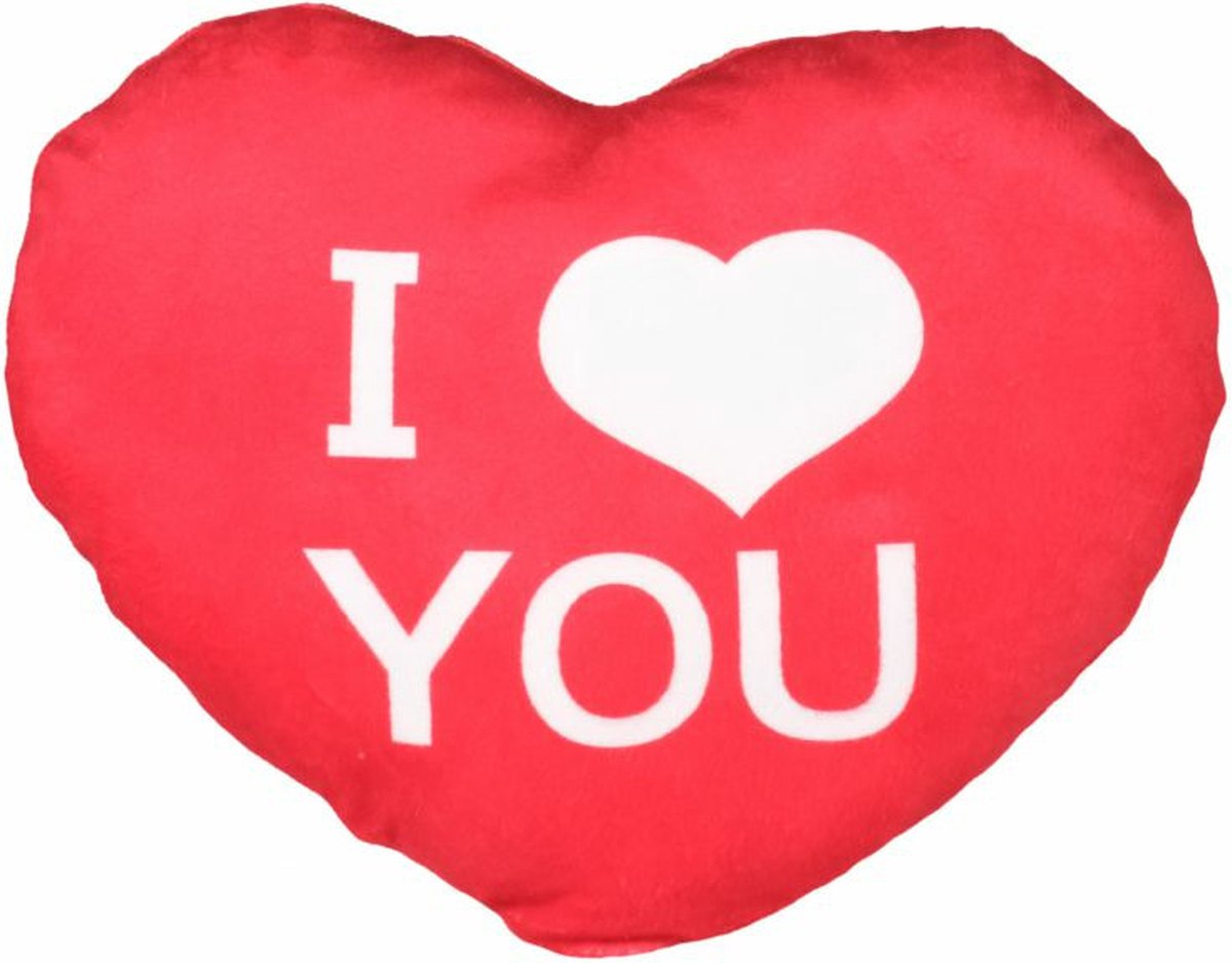 Kruger Sierkussentje Valentijn - I Love You - hartje vorm - rood - 25 cm