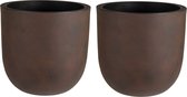 Mega Collections Plantenpot/bloempot - 2x - kunststof - roest bruin - dubbelwandig - D46 x H43 cm