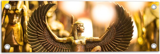 Tuinposter – Gouden Egyptisch Isis Beeldje - 60x20 cm Foto op Tuinposter (wanddecoratie voor buiten en binnen)