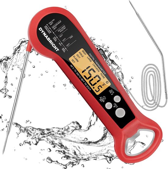 DynaBright Vleesthermometer - Incl. Flesopener en Extra Sonde - Voedselthermometer - BBQ - Oventhermometer - Digitale Keukenthermometer - Draadloos - Celsius/Fahrenheit