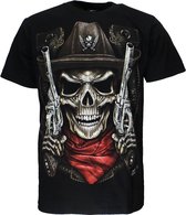 Skull Sheriff 2 Guns T-Shirt Zwart Glow in the Dark
