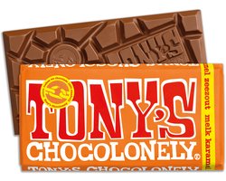 foto van Tony's Chocolonely Chocolade Reep Melk Karamel Zeezout - Melkchocolade Reep - 180 gram
