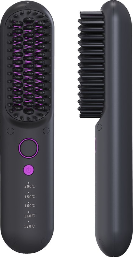 Styling Cordless Hair Smoothing Brush -Elektrische Haarborstel -  Zwart/paars | bol