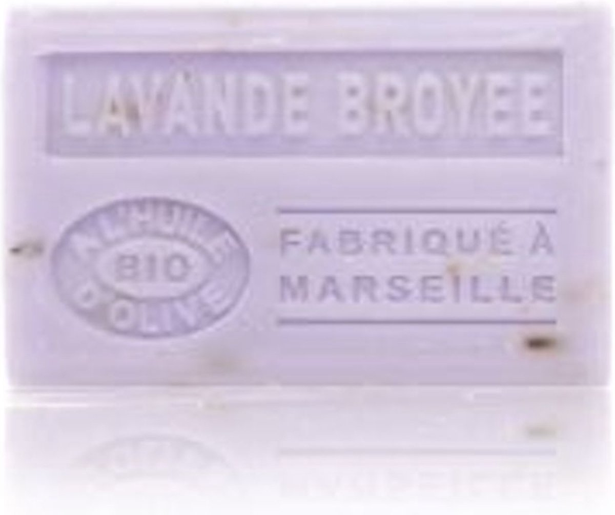 Handzeep - Body Bar - Face Bar - Marseille Zeep - Lavendelstukjes- 4 x 125gr. - Biologische Olijfolie - Shea Butter - Label Provence Nature - Biologische Zeep - Huidverzorging